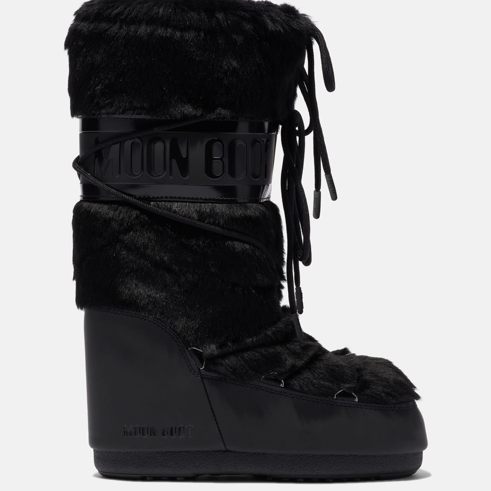 Moon Boot Icon Black Faux Fur Winter Boots